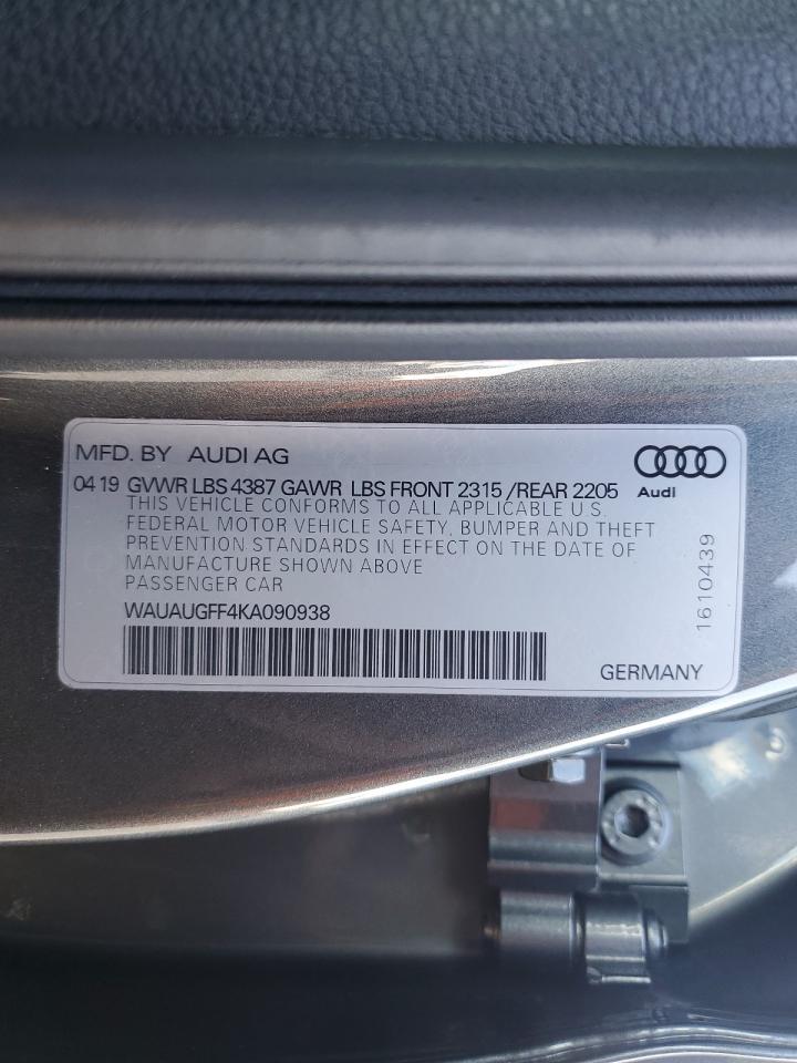 2019 Audi A3 Premium VIN: WAUAUGFF4KA090938 Lot: 93659435