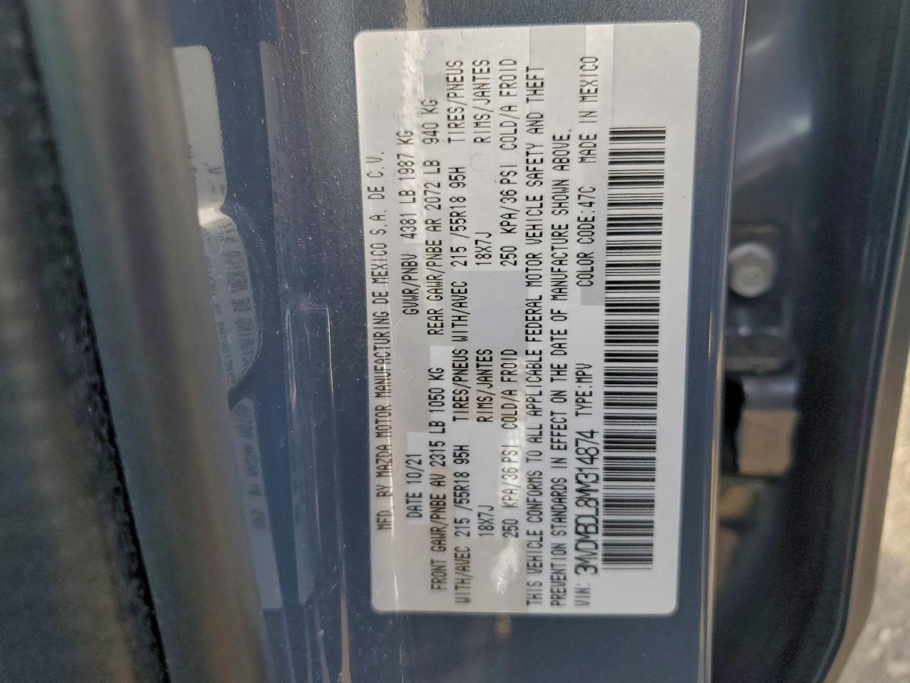 2021 Mazda Cx-30 Premium VIN: 3MVDMBDL8MM314874 Lot: 93743205