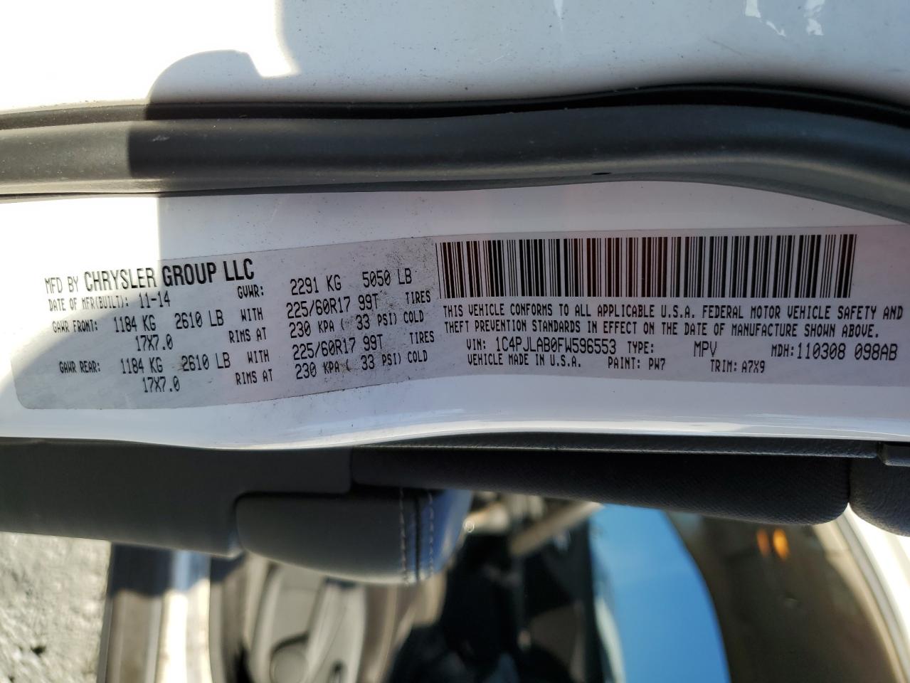 2015 Jeep Cherokee Sport VIN: 1C4PJLAB0FW596553 Lot: 91819645