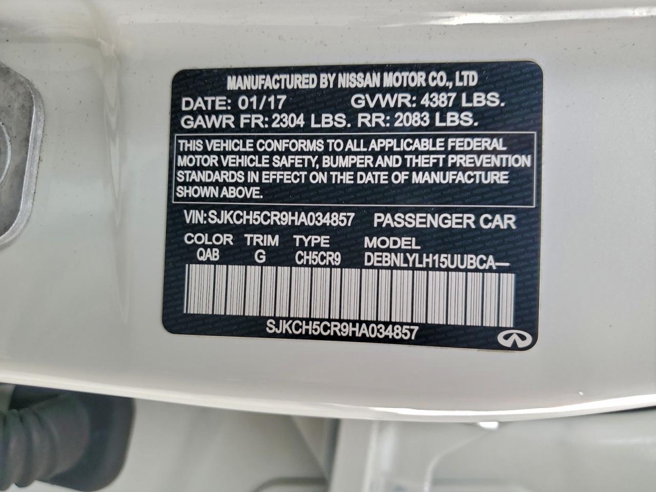 2017 Infiniti Qx30 Base VIN: SJKCH5CR9HA034857 Lot: 94119225