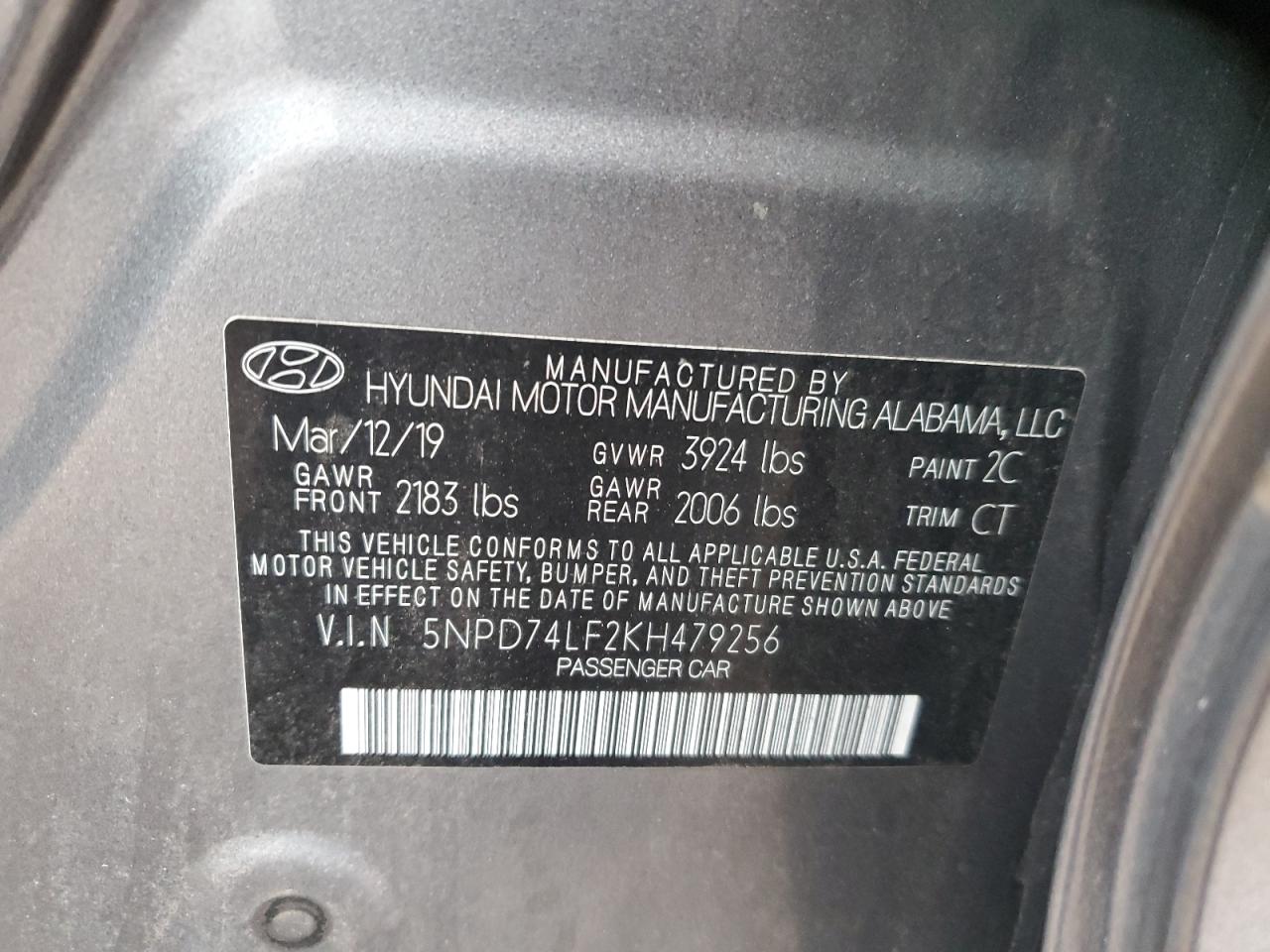 2019 Hyundai Elantra Se VIN: 5NPD74LF2KH479256 Lot: 93128835