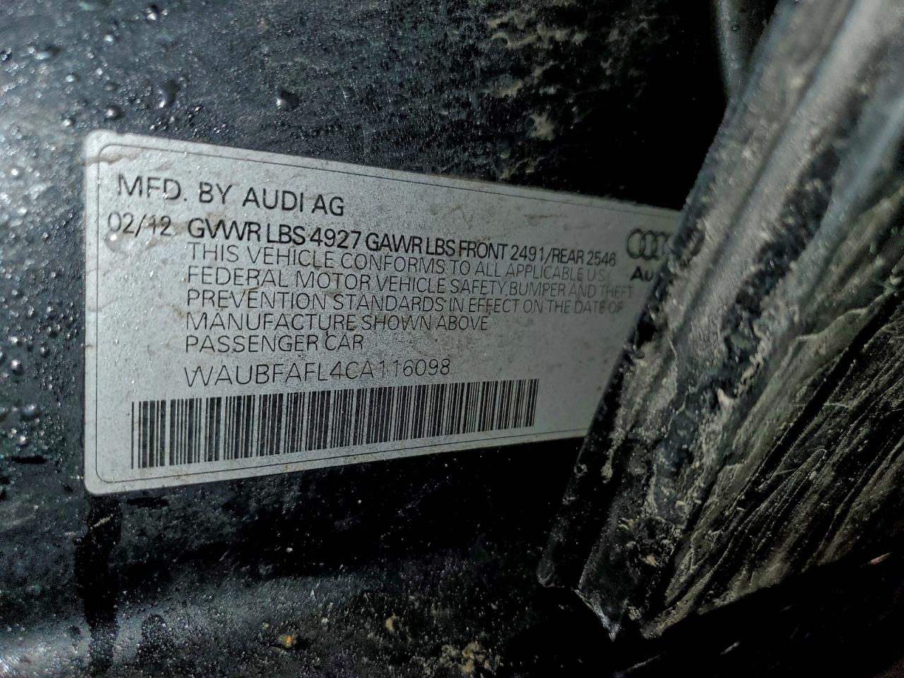 2012 Audi A4 Premium VIN: WAUBFAFL4CA116098 Lot: 94590765