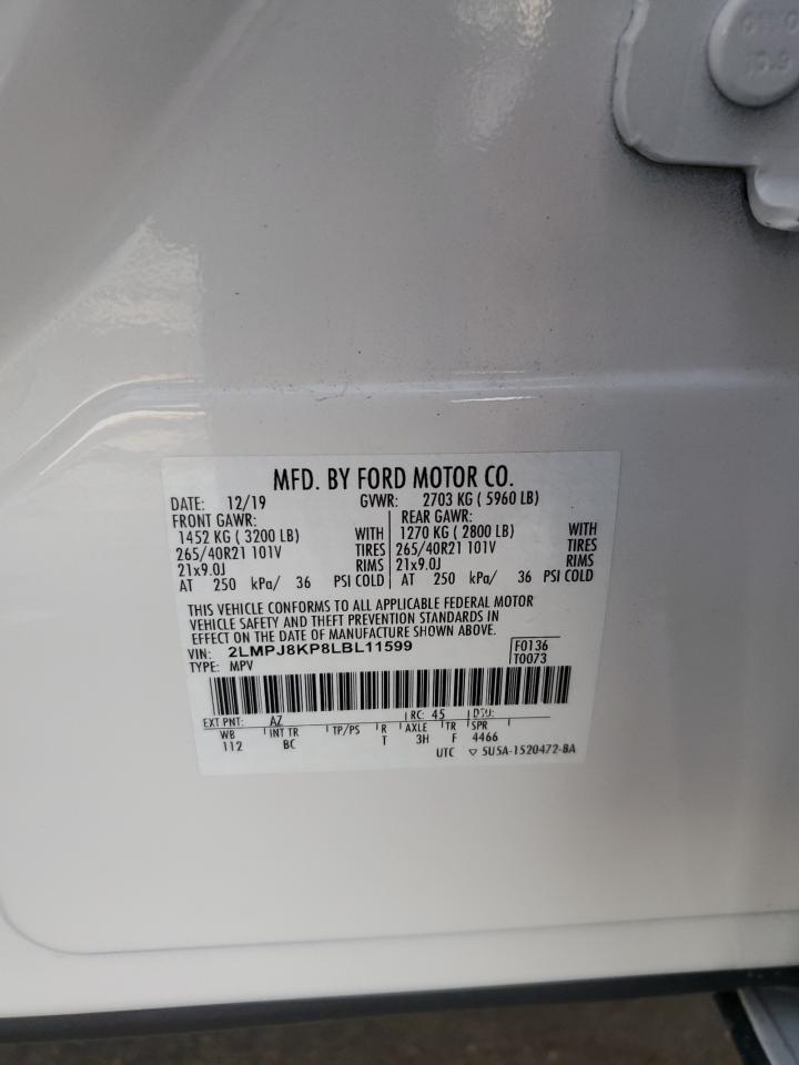 2020 Lincoln Nautilus Reserve VIN: 2LMPJ8KP8LBL11599 Lot: 92576345