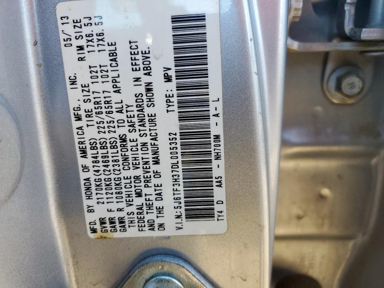 2013 Honda Crosstour Ex VIN: 5J6TF3H37DL005352 Lot: 92033875