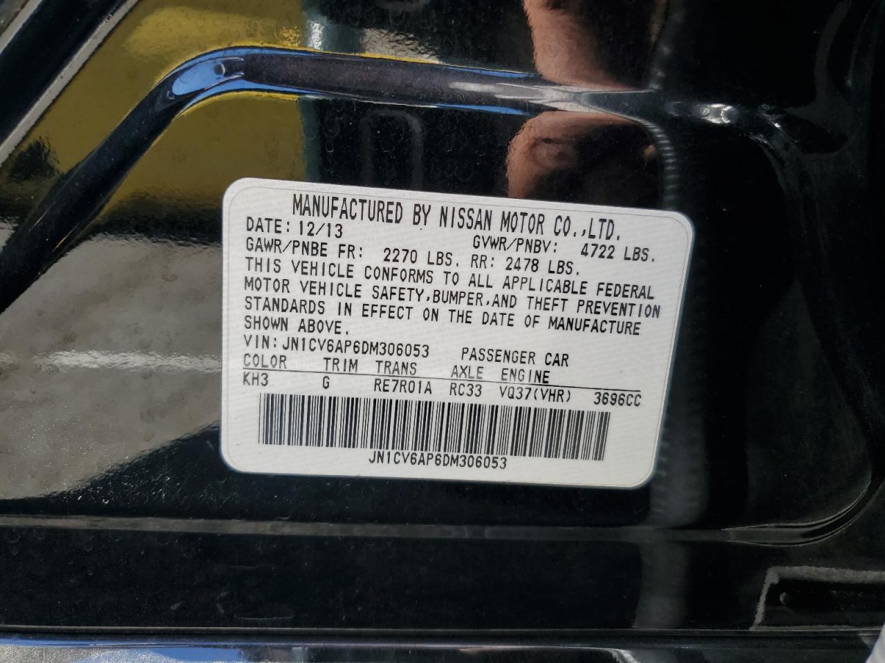 2013 Infiniti G37 Base VIN: JN1CV6AP6DM306053 Lot: 90836845