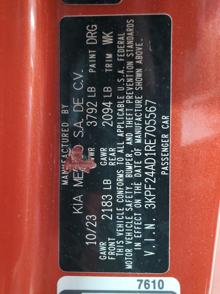 2024 Kia Forte Lx VIN: 3KPF24AD1RE705567 Lot: 91847325