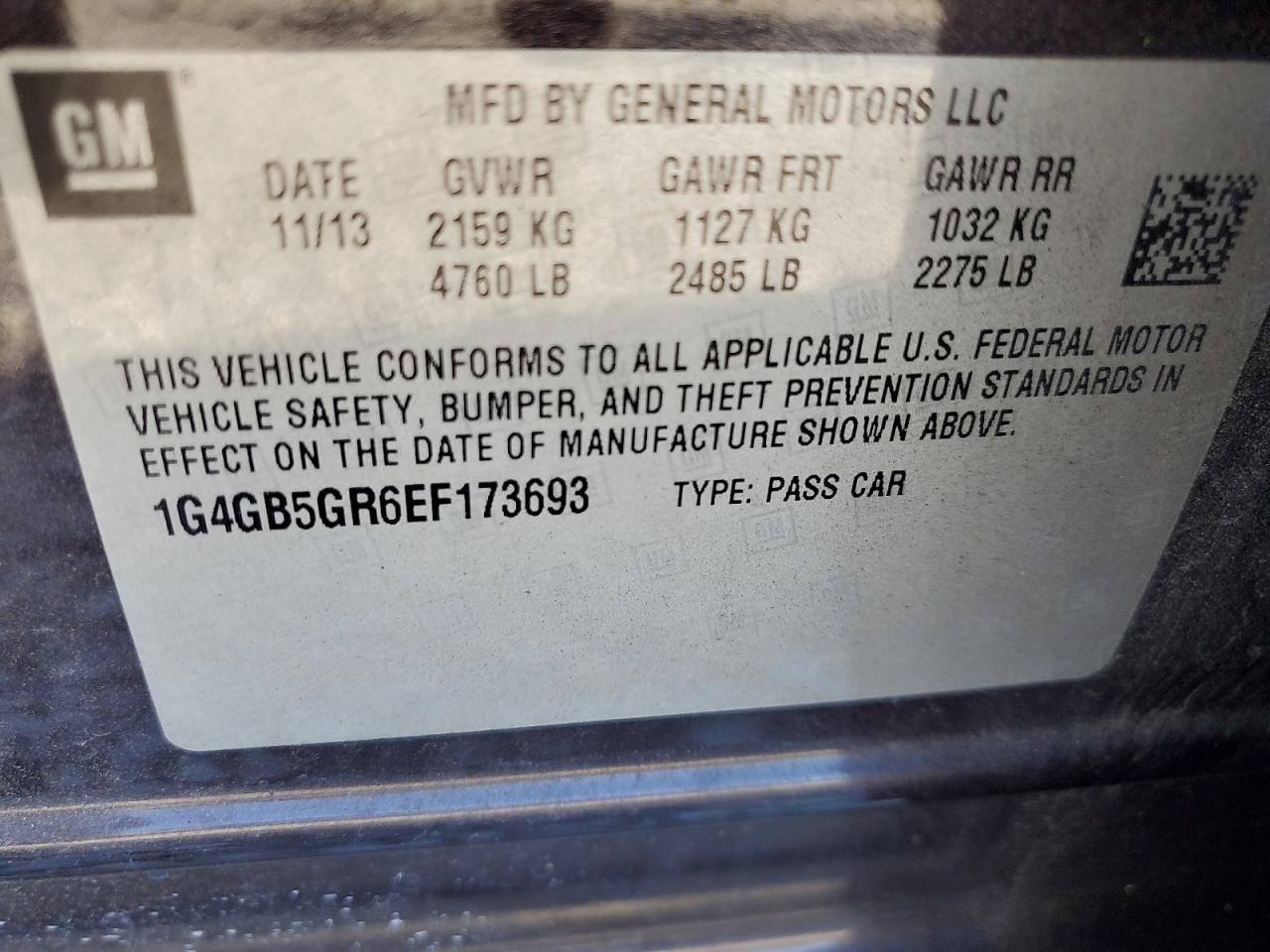 2014 Buick Lacrosse VIN: 1G4GB5GR6EF173693 Lot: 93557395