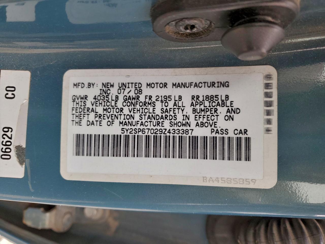 2009 Pontiac Vibe VIN: 5Y2SP67029Z433387 Lot: 93607385