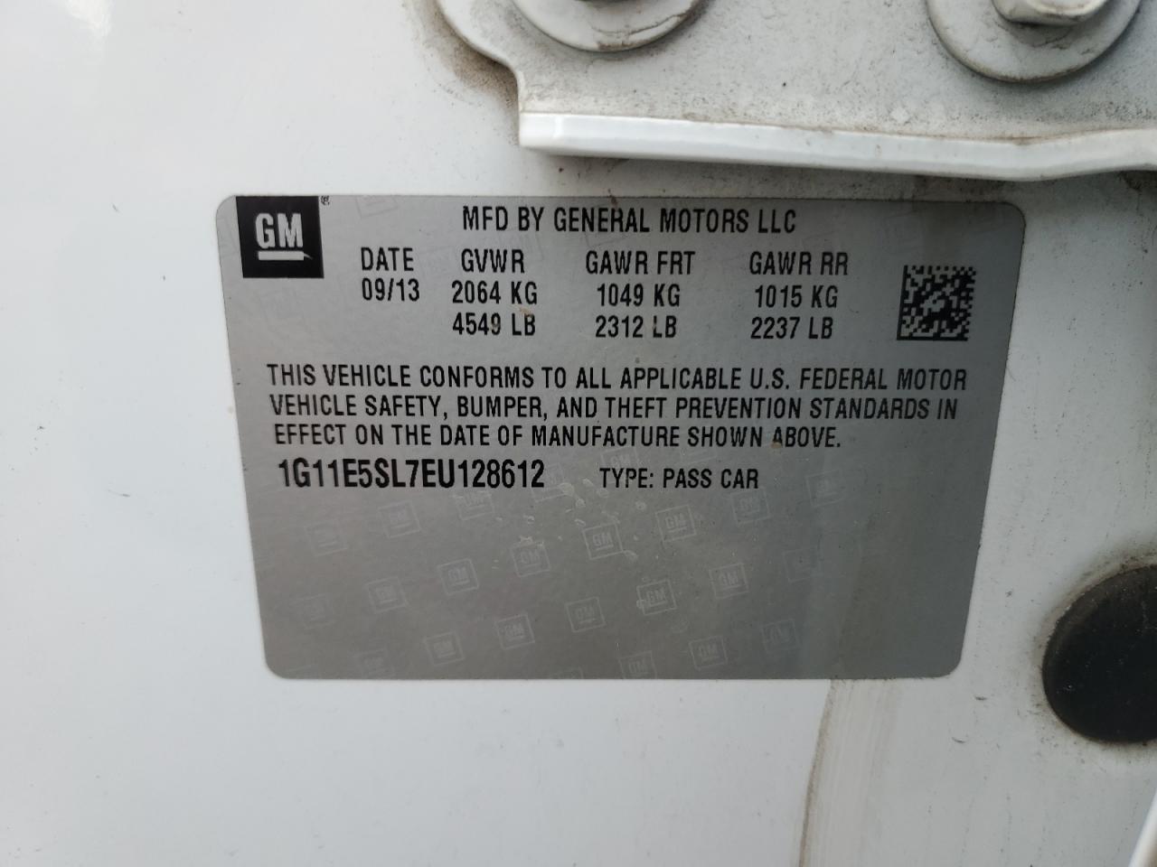 2014 Chevrolet Malibu 2Lt VIN: 1G11E5SL7EU128612 Lot: 93540445