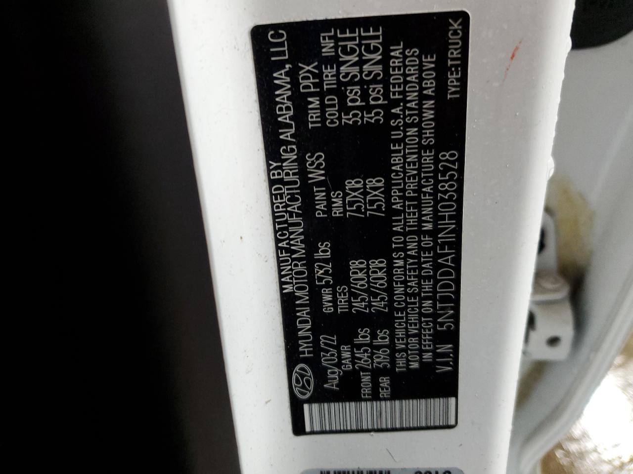 2022 Hyundai Santa Cruz Sel Premium VIN: 5NTJDDAF1NH038528 Lot: 93252835