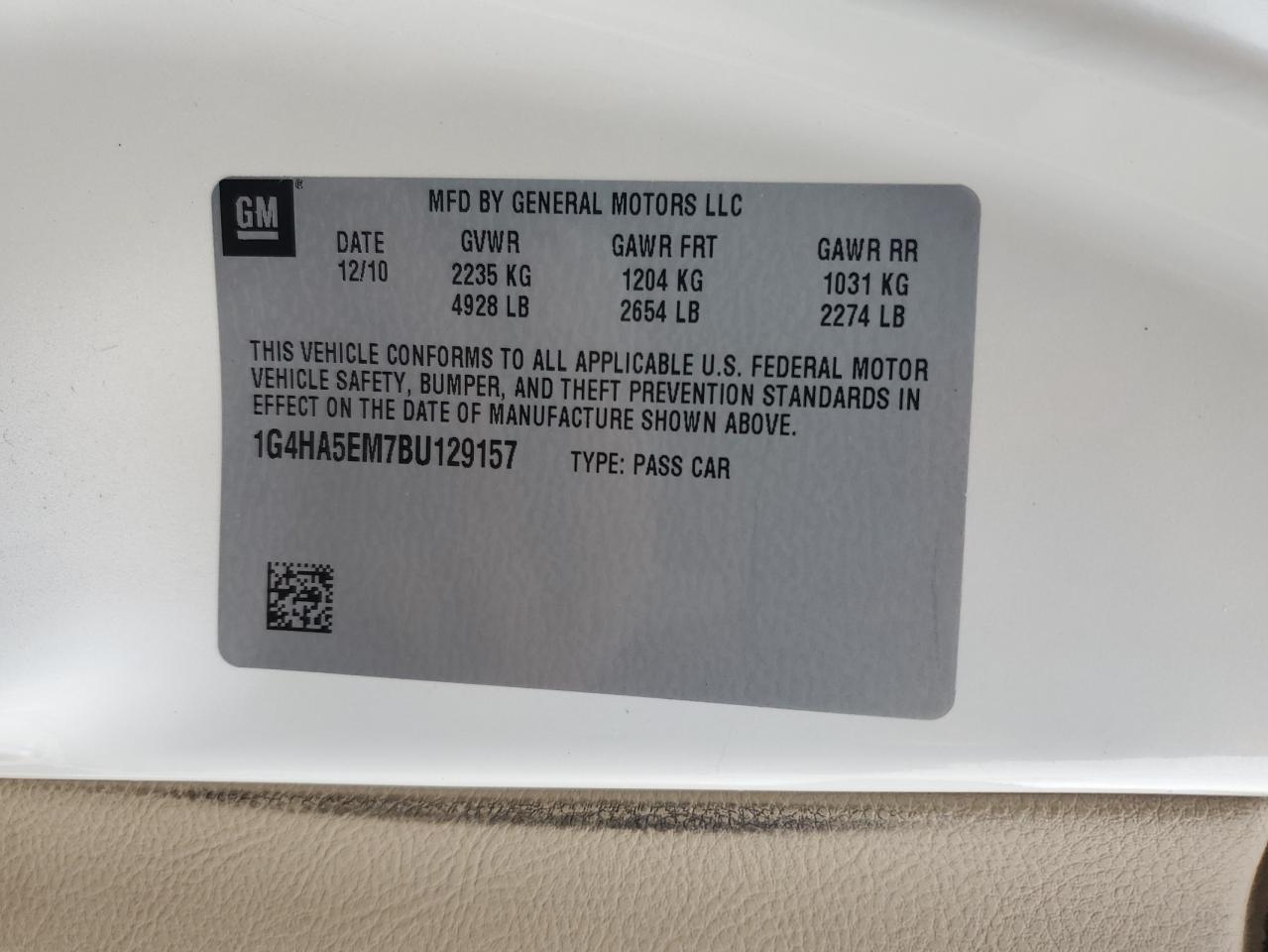 2011 Buick Lucerne Cx VIN: 1G4HA5EM7BU129157 Lot: 93898225