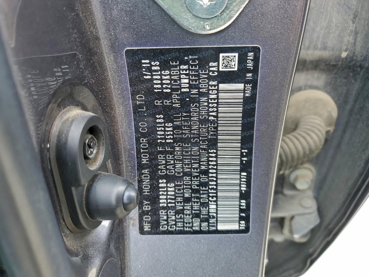 2018 Honda Civic Ex VIN: JHMFC1F36JX026845 Lot: 91215695