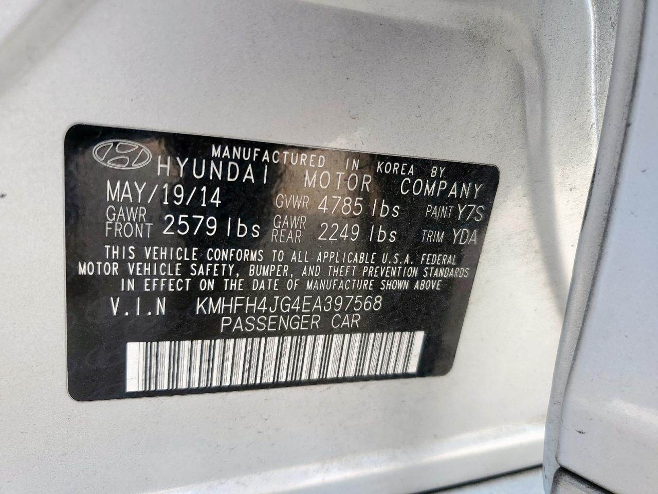 2014 Hyundai Azera Gls VIN: KMHFH4JG4EA397568 Lot: 93523975