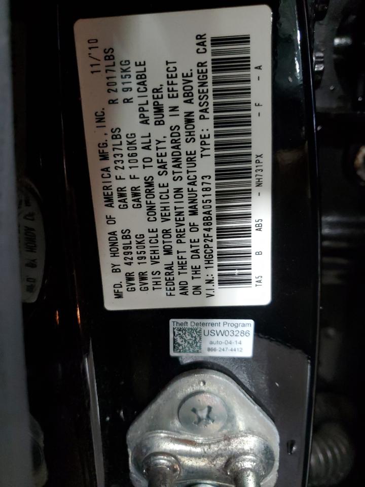 2011 Honda Accord Lxp VIN: 1HGCP2F48BA051873 Lot: 93022585