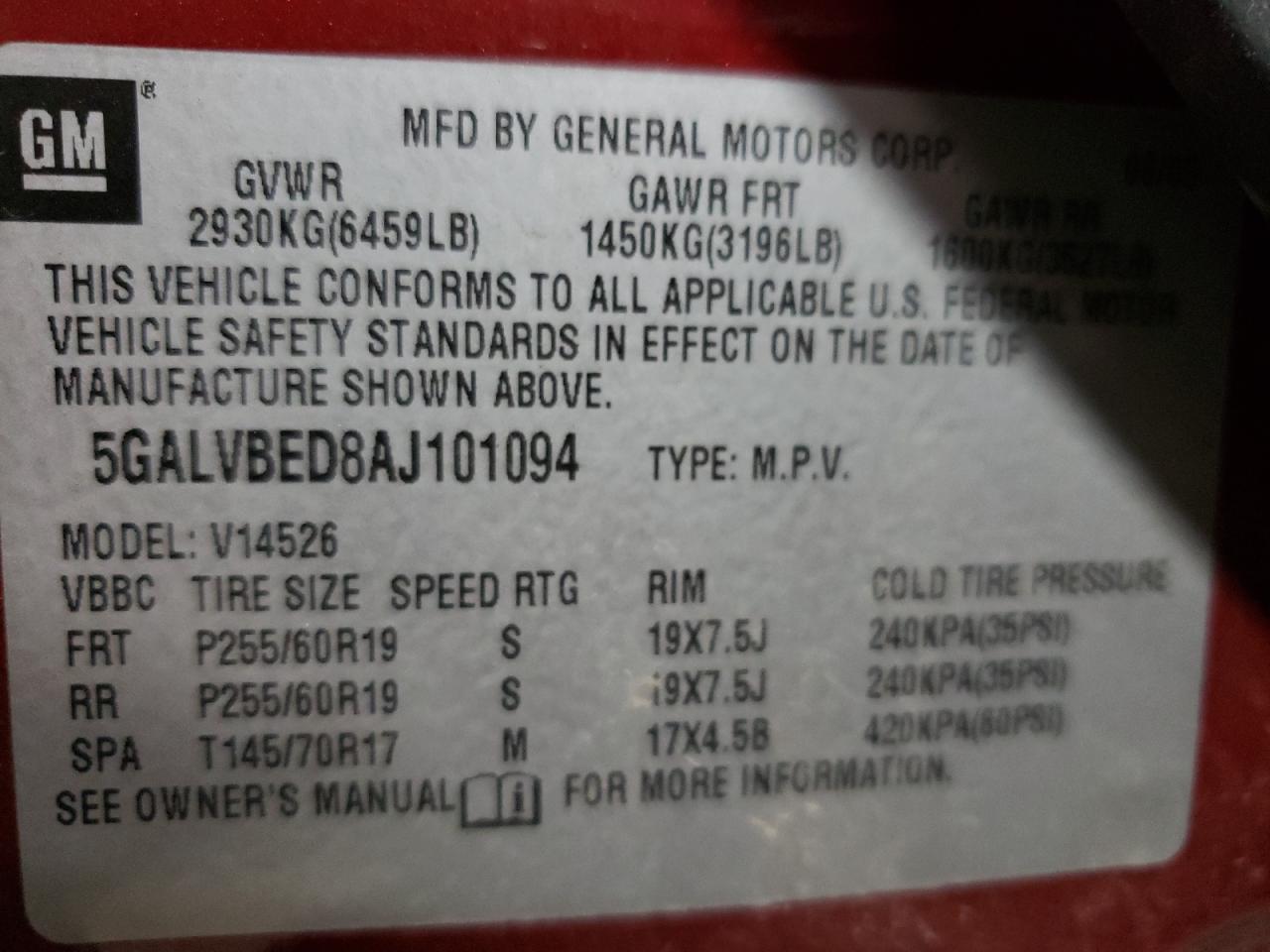 2010 Buick Enclave Cxl VIN: 5GALVBED8AJ101094 Lot: 92568735