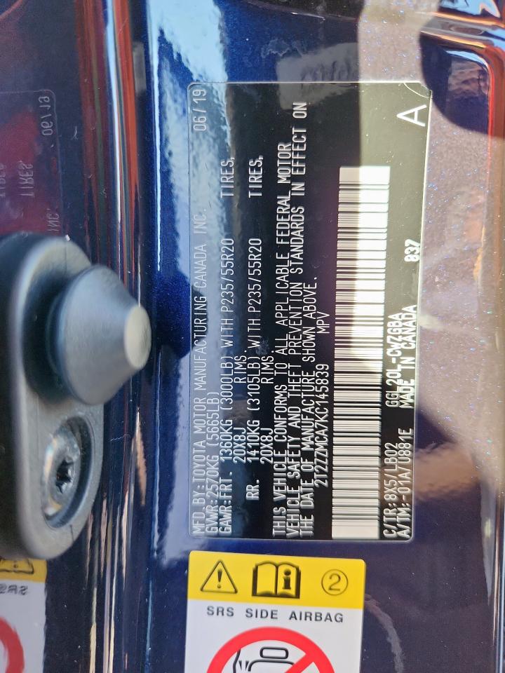 2019 Lexus Rx 350 Base VIN: 2T2ZZMCA7KC145839 Lot: 91556365