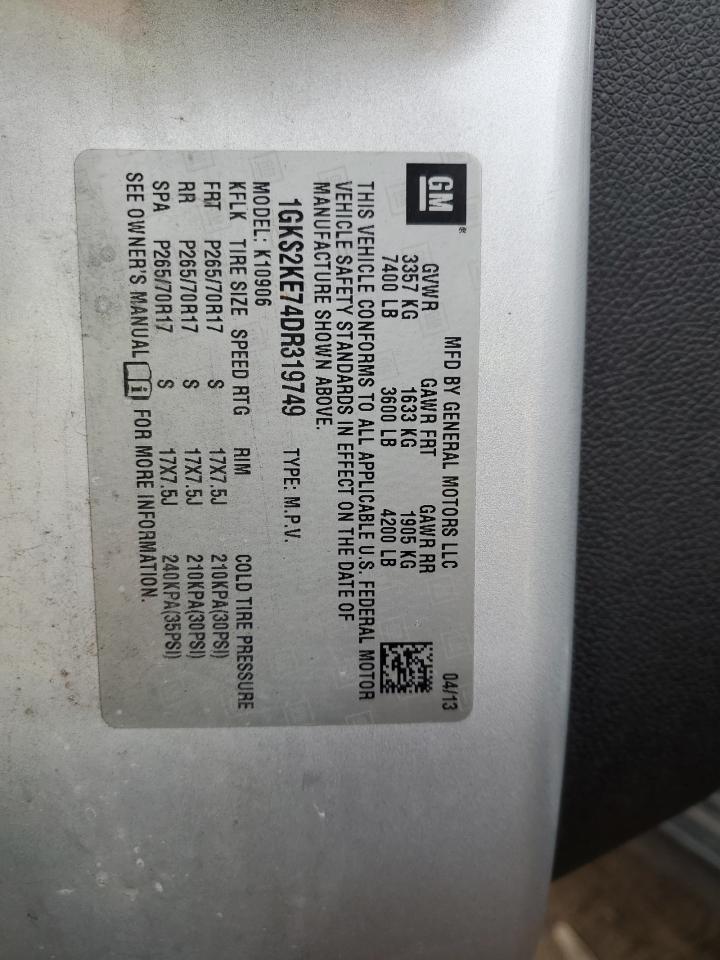 2013 GMC Yukon Xl K1500 Slt VIN: 1GKS2KE74DR319749 Lot: 93214085