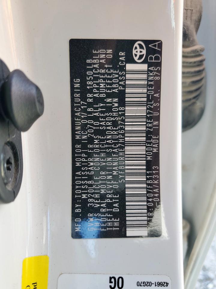 2017 Toyota Corolla L VIN: 5YFBURHE7HP637518 Lot: 92449555