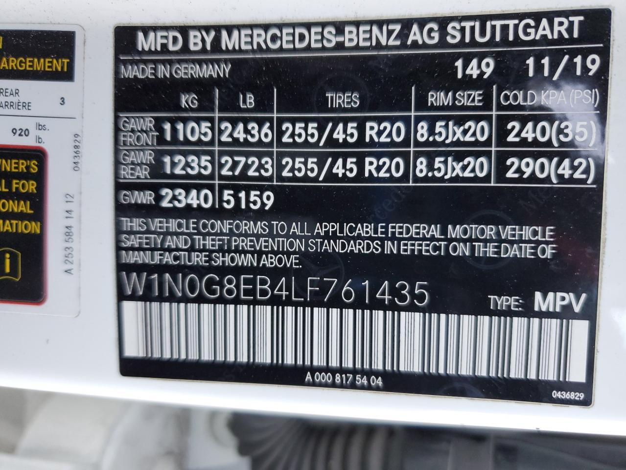 2020 Mercedes-Benz Glc 300 4Matic VIN: W1N0G8EB4LF761435 Lot: 91675105