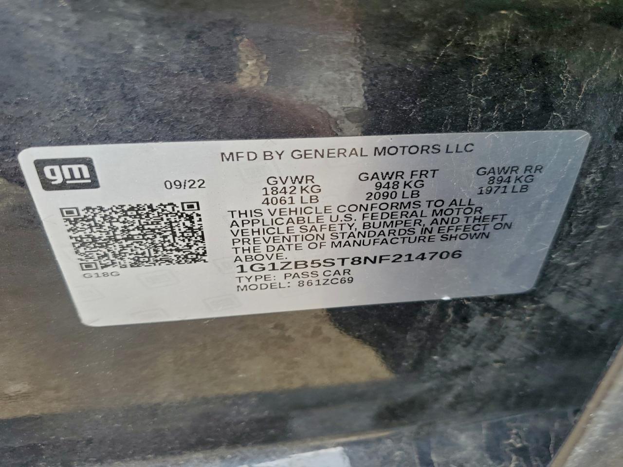 2022 Chevrolet Malibu Ls VIN: 1G1ZB5ST8NF214706 Lot: 94362705