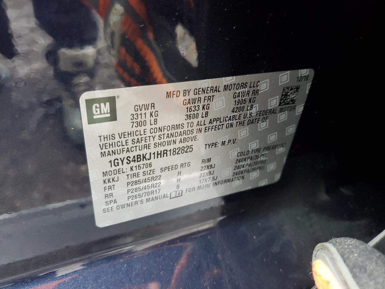 2017 Cadillac Escalade Luxury VIN: 1GYS4BKJ1HR182825 Lot: 93002325