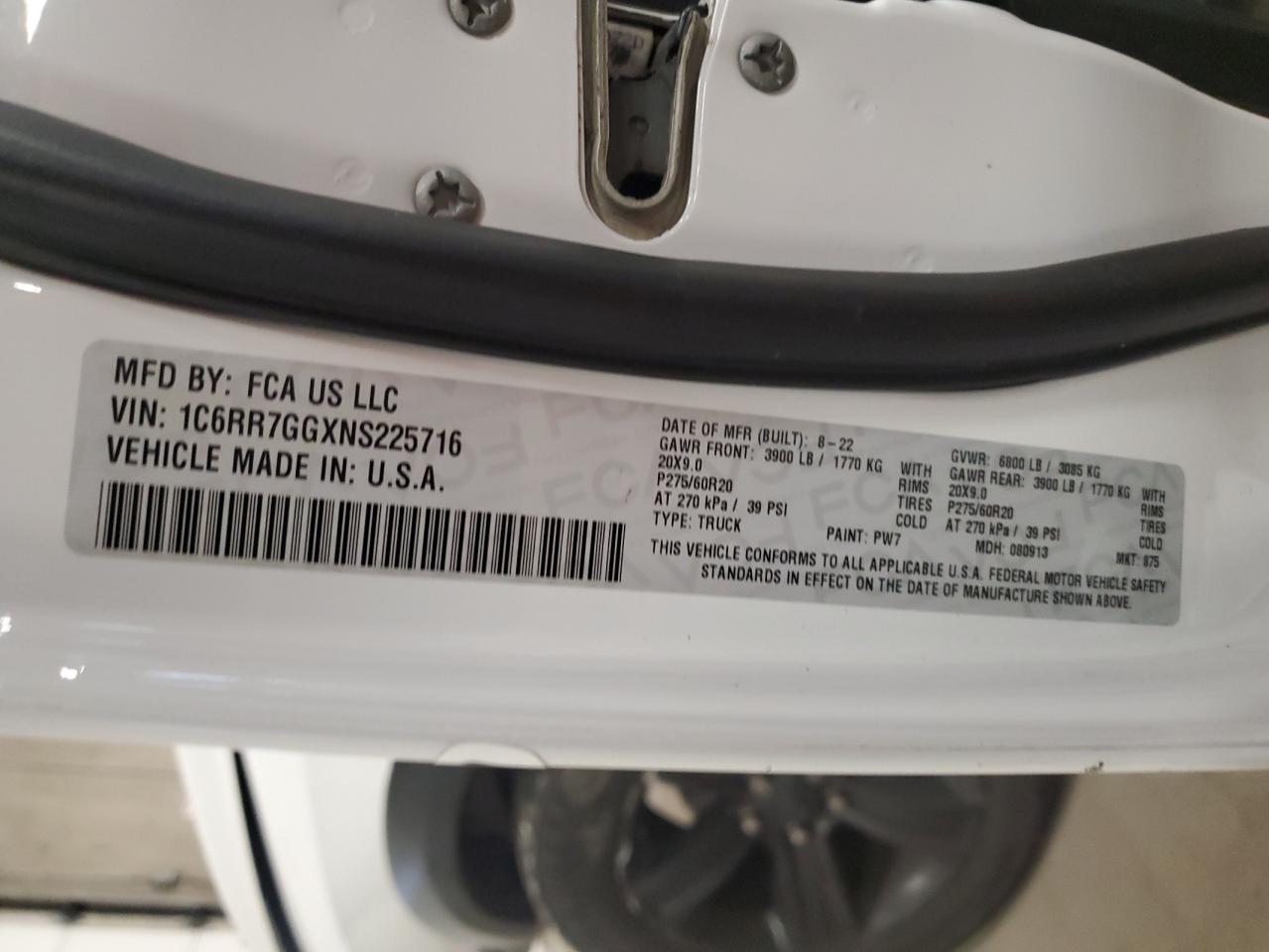 2022 Ram 1500 Classic Slt VIN: 1C6RR7GGXNS225716 Lot: 93174165