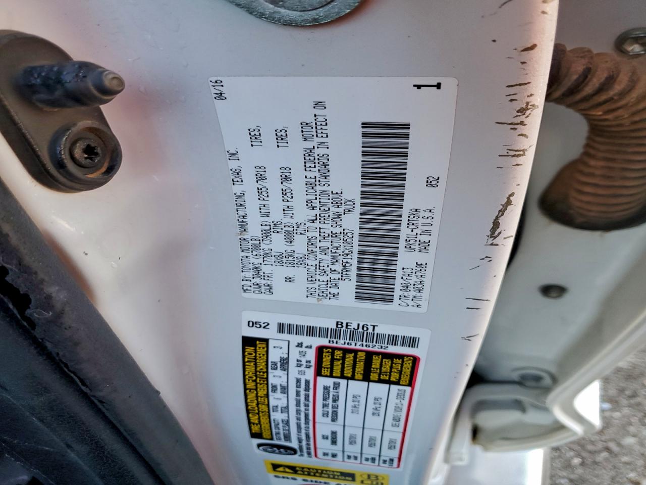 2016 Toyota Tundra Double Cab Sr VIN: 5TFRM5F19GX105257 Lot: 93667545