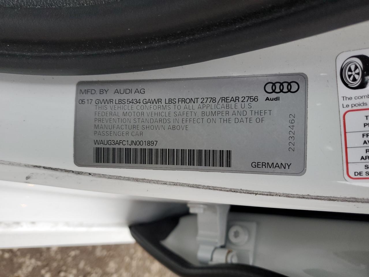 2018 Audi A6 Premium Plus VIN: WAUG3AFC1JN001897 Lot: 92582275