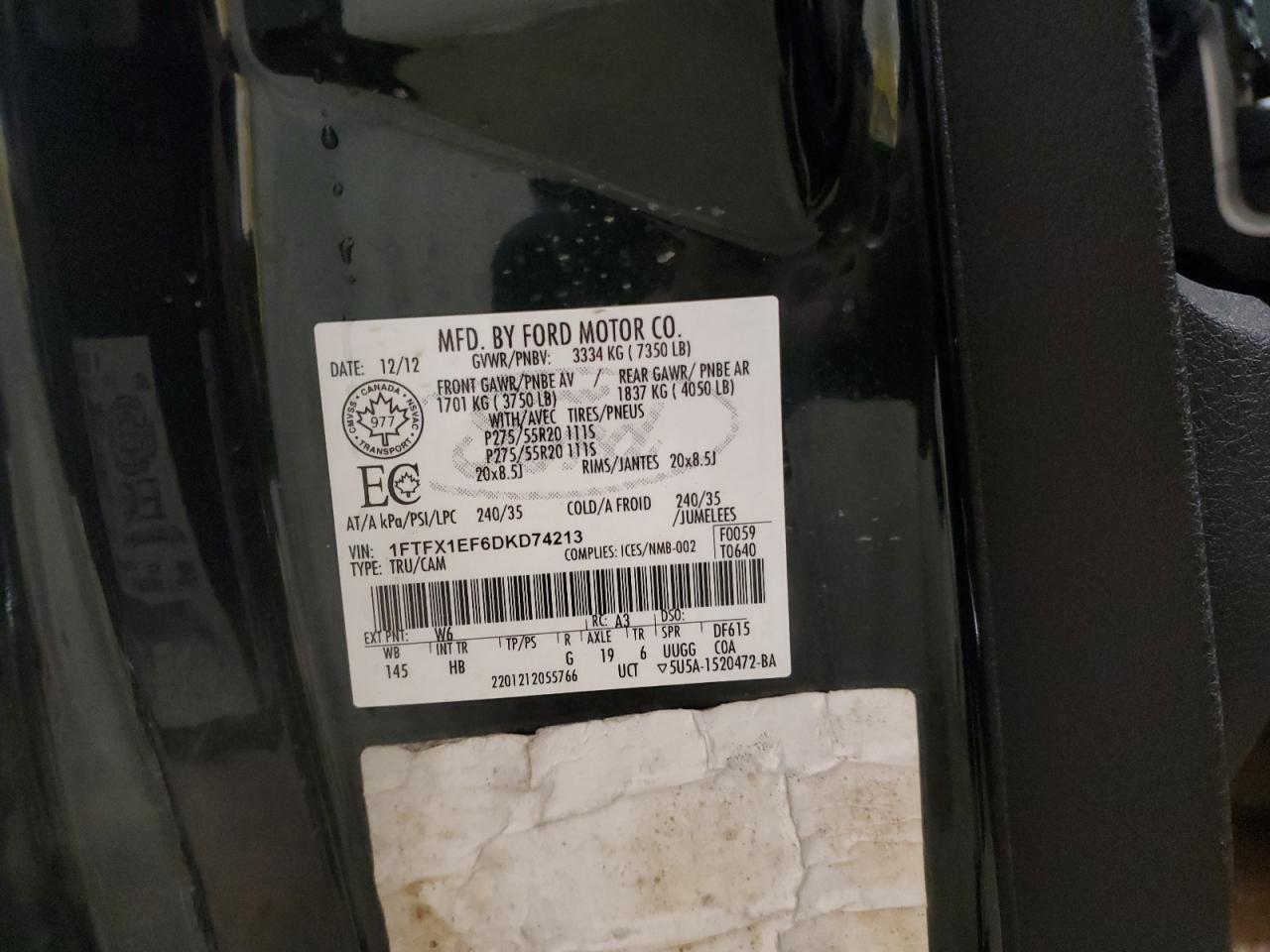 2013 Ford F150 Super Cab VIN: 1FTFX1EF6DKD74213 Lot: 92429465