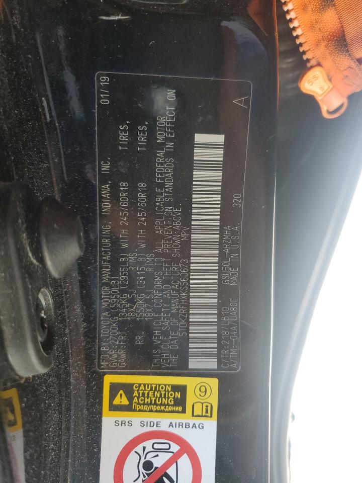 2019 Toyota Highlander Se VIN: 5TDKZRFHXKS560673 Lot: 92531305