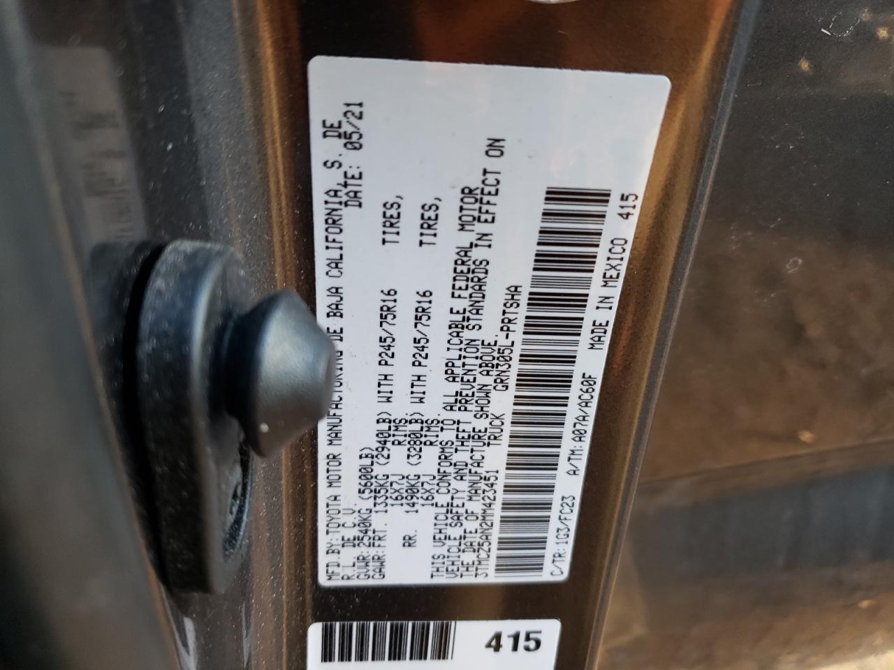 2021 Toyota Tacoma Double Cab VIN: 3TMCZ5AN2MM423451 Lot: 92941625