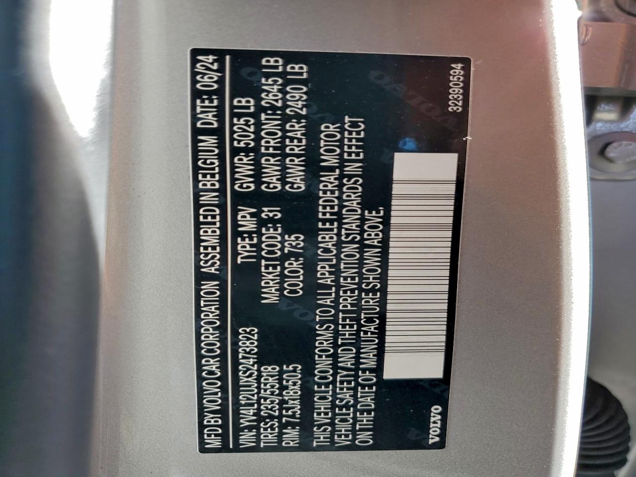 2025 Volvo Xc40 Core VIN: YV4L12UJXS2473823 Lot: 94796195