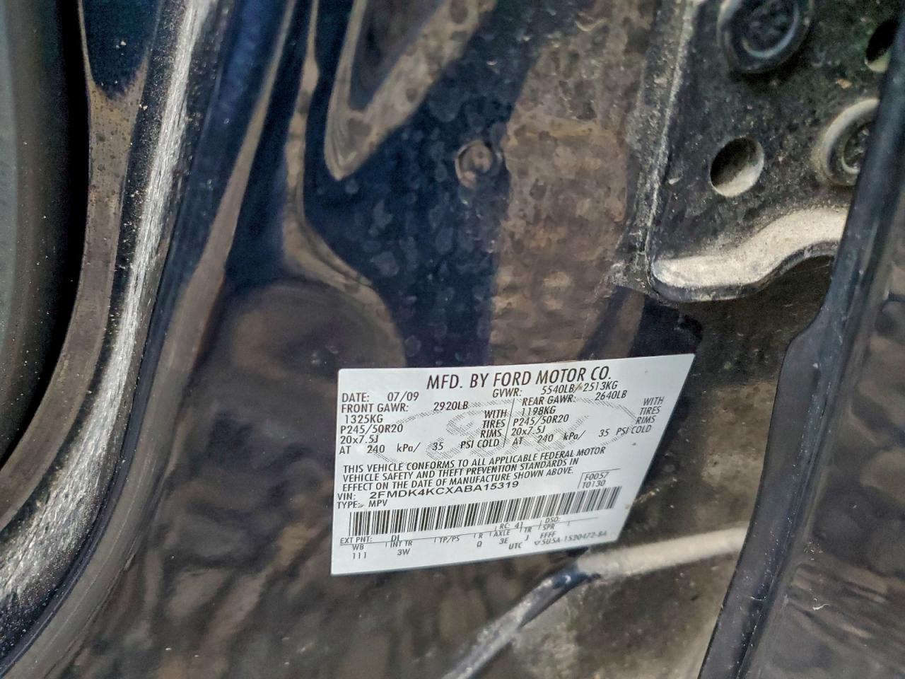 2010 Ford Edge Limited VIN: 2FMDK4KCXABA15319 Lot: 93468365