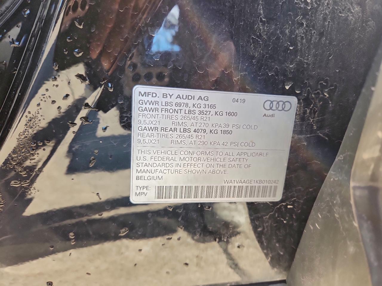 2019 Audi E-Tron Prestige VIN: WA1VAAGE1KB010242 Lot: 92810475