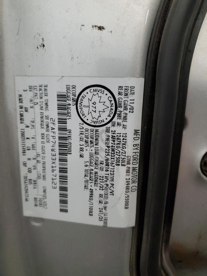 2003 Ford Crown Victoria Lx VIN: 2FAFP74W33X167123 Lot: 92571815