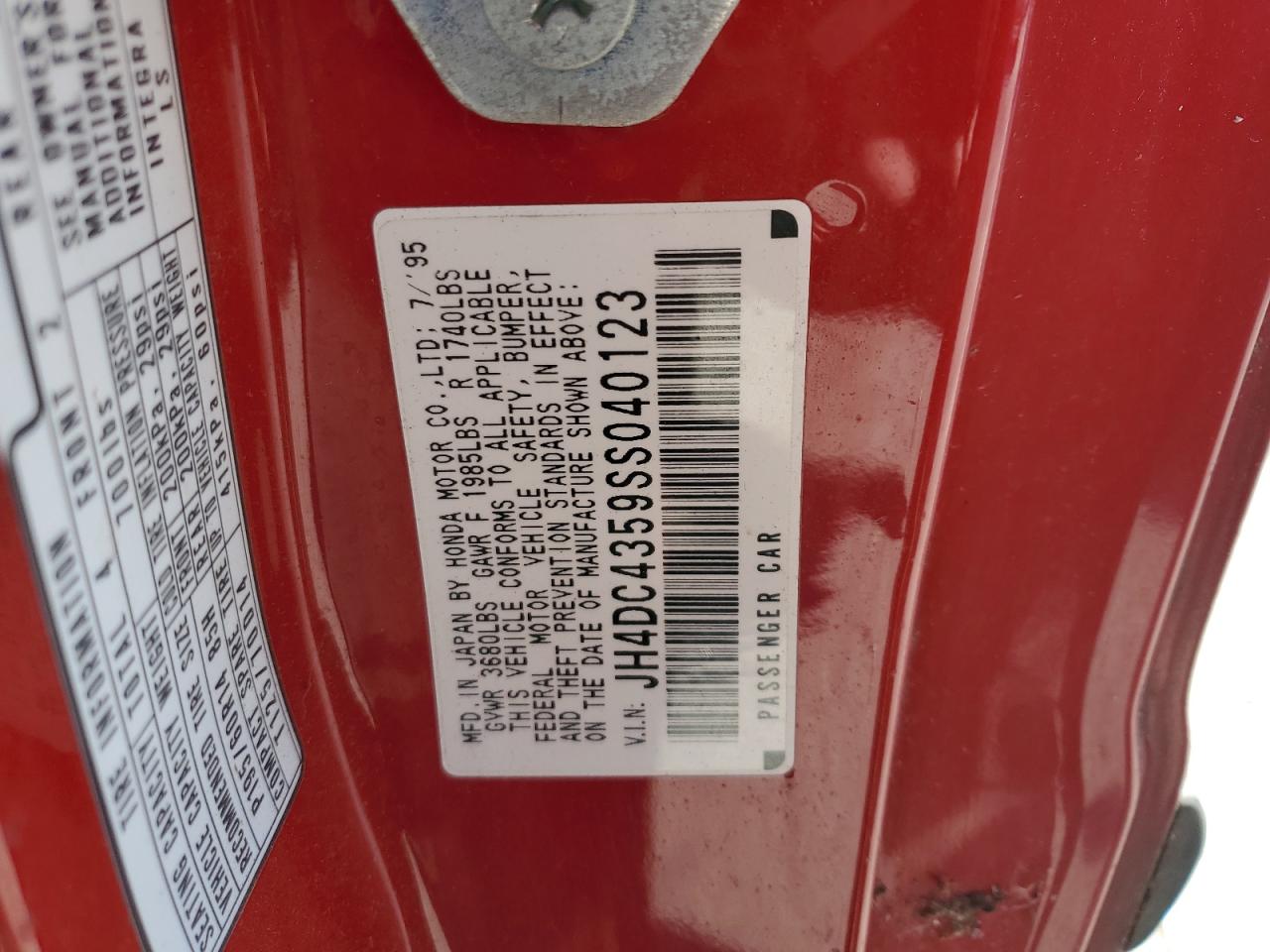 1995 Acura Integra Ls VIN: JH4DC4359SS040123 Lot: 91488915