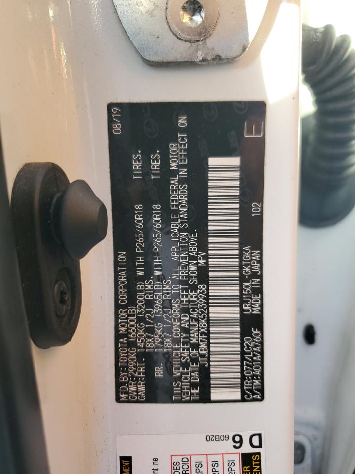 2019 Lexus Gx 460 VIN: JTJBM7FX8K5239938 Lot: 92129955