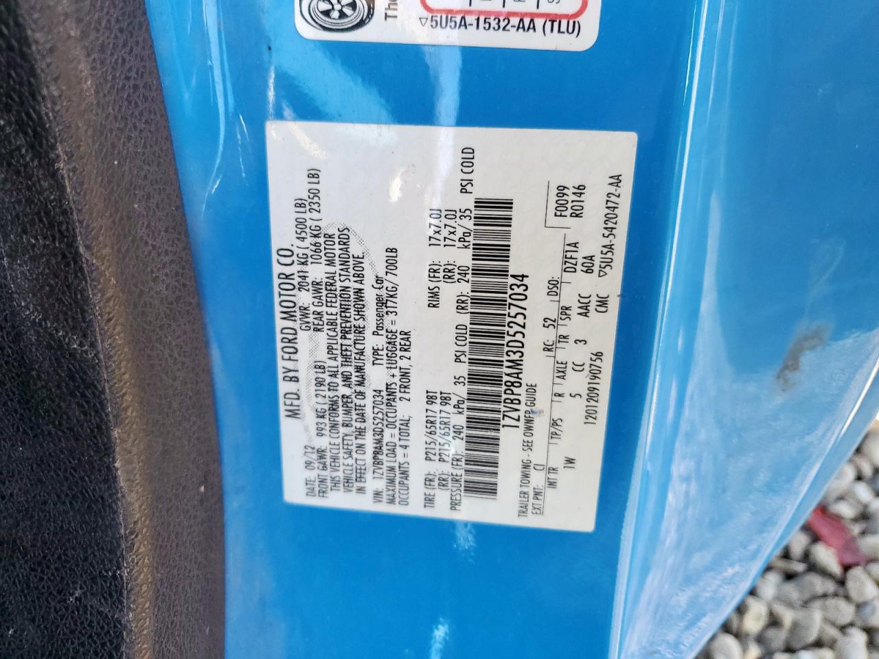 2013 Ford Mustang VIN: 1ZVBP8AM3D5257034 Lot: 91591375