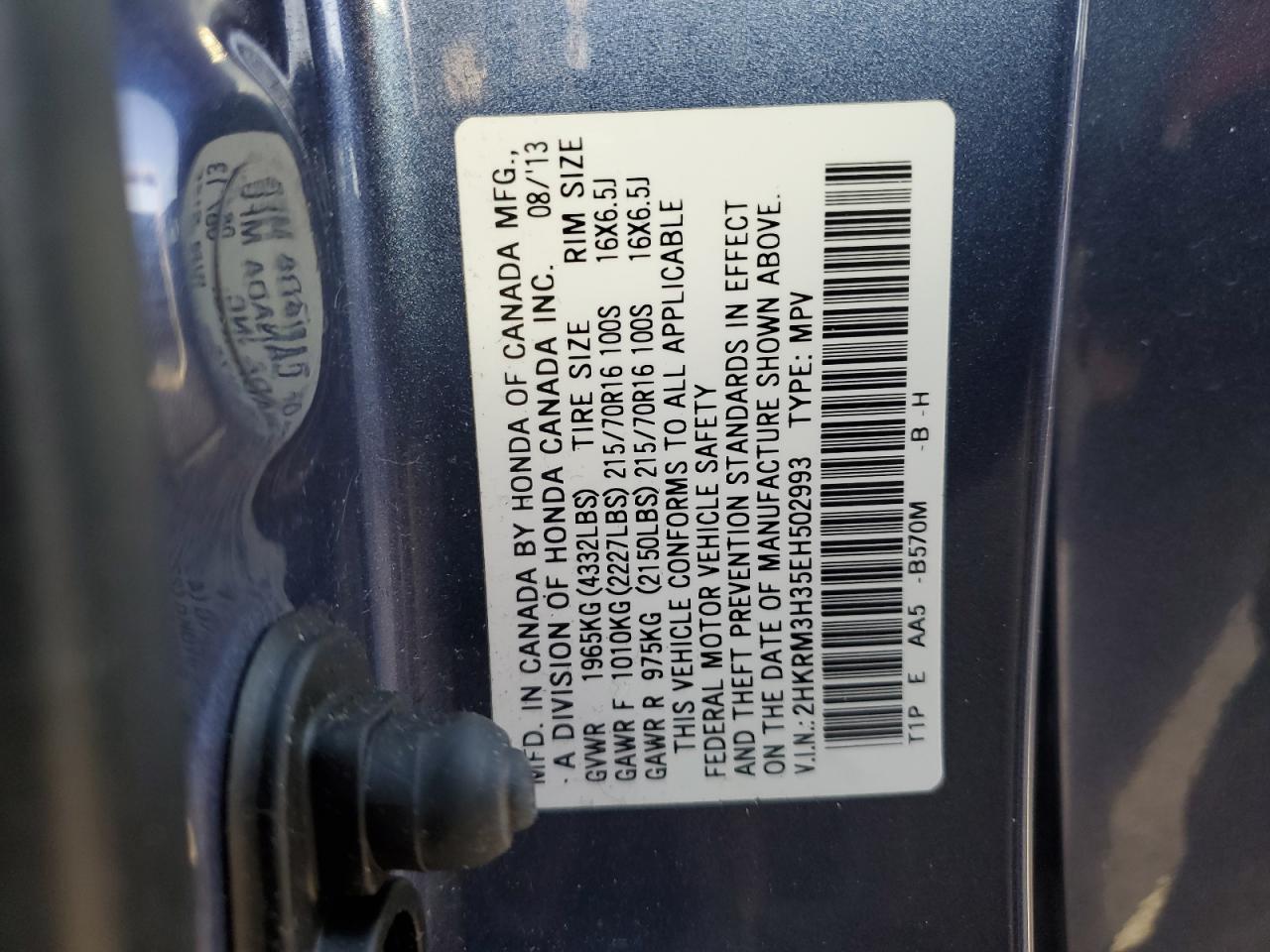 2014 Honda Cr-V Lx VIN: 2HKRM3H35EH502993 Lot: 92208615