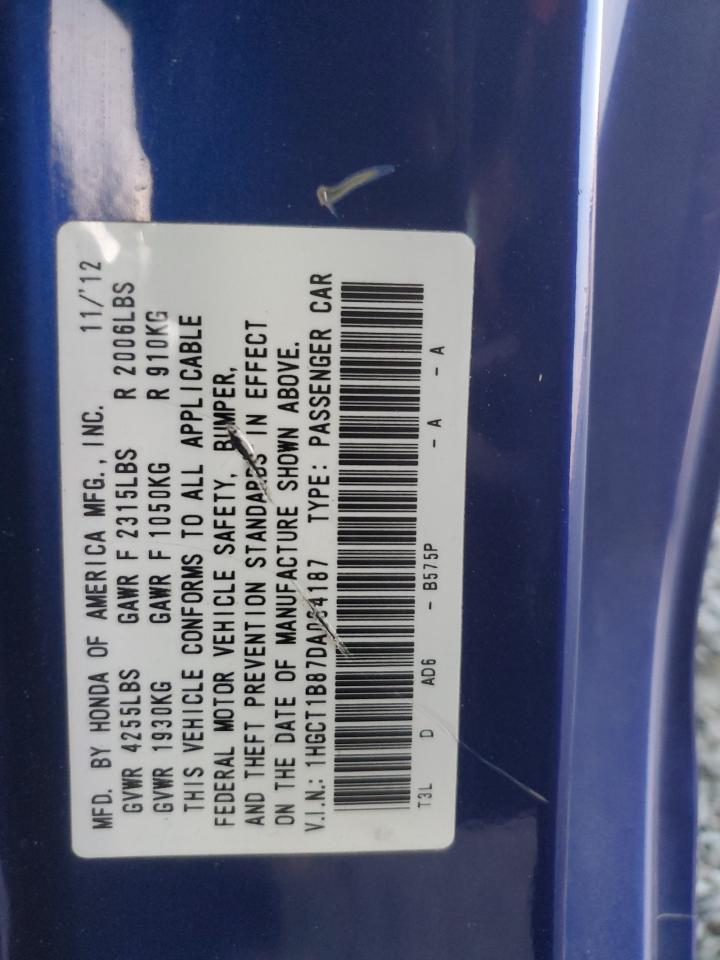 2013 Honda Accord Exl VIN: 1HGCT1B87DA004187 Lot: 92447945