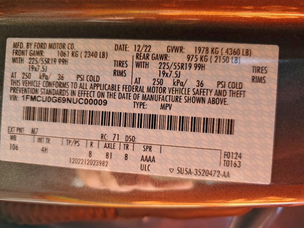 2022 Ford Escape Se VIN: 1FMCU0G69NUC00009 Lot: 94377305