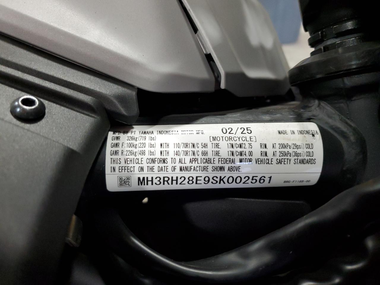 2025 Yamaha Mtn320 A VIN: MH3RH28E9SK002561 Lot: 92274515