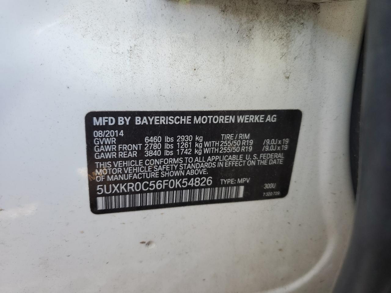 2015 BMW X5 xDrive35I VIN: 5UXKR0C56F0K54826 Lot: 93143085