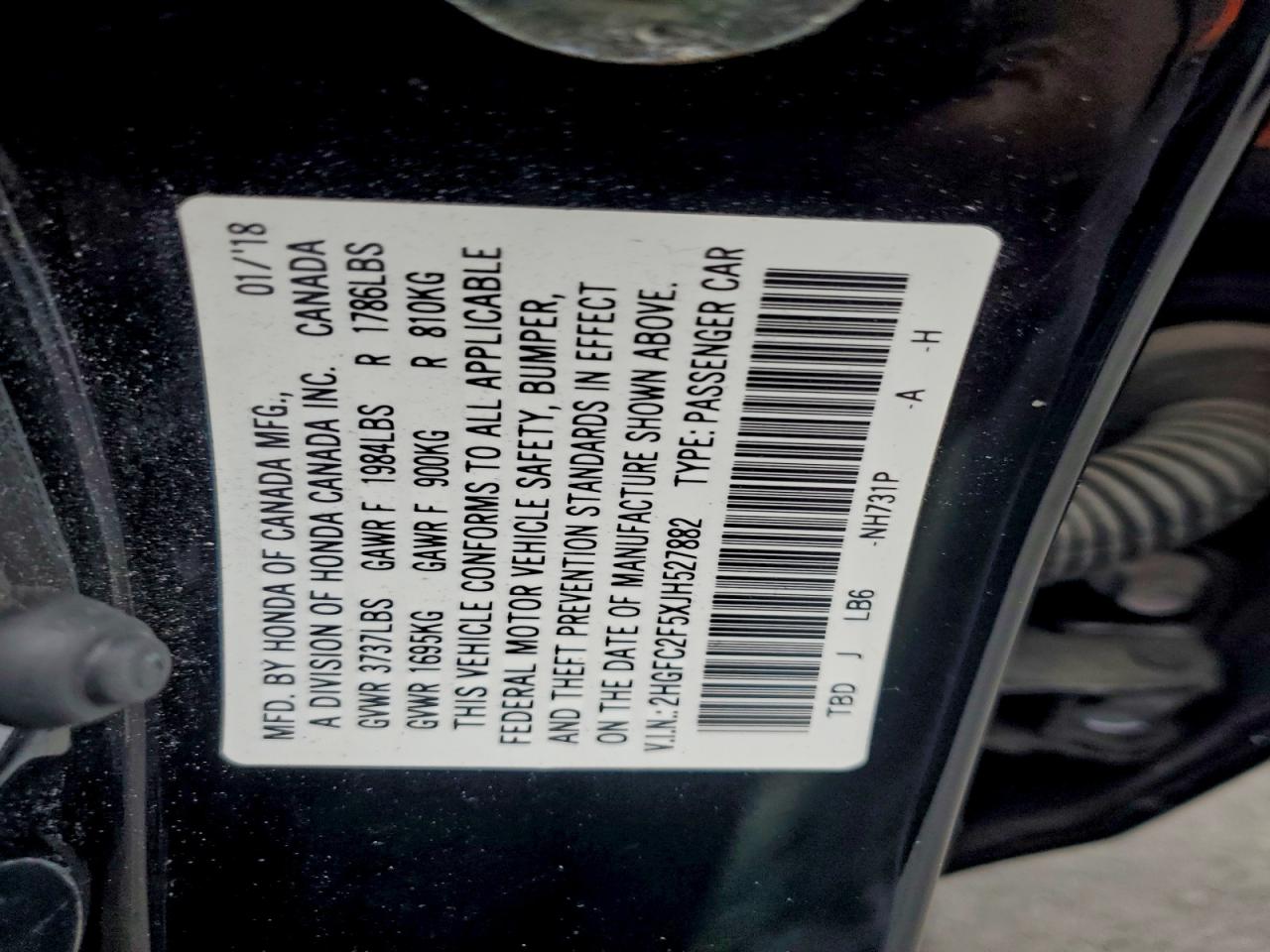 2018 Honda Civic Lx VIN: 2HGFC2F5XJH527882 Lot: 93960155