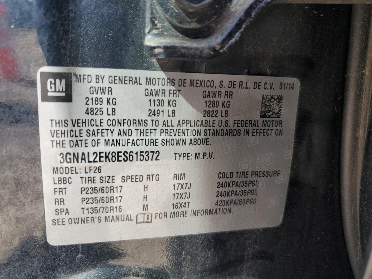 2014 Chevrolet Captiva Ls VIN: 3GNAL2EK8ES615372 Lot: 90892245