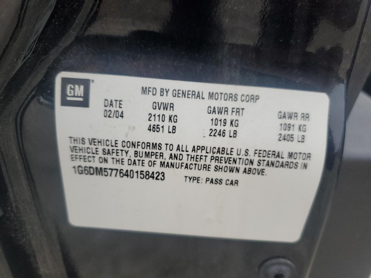 2004 Cadillac Cts VIN: 1G6DM577640158423 Lot: 92117755