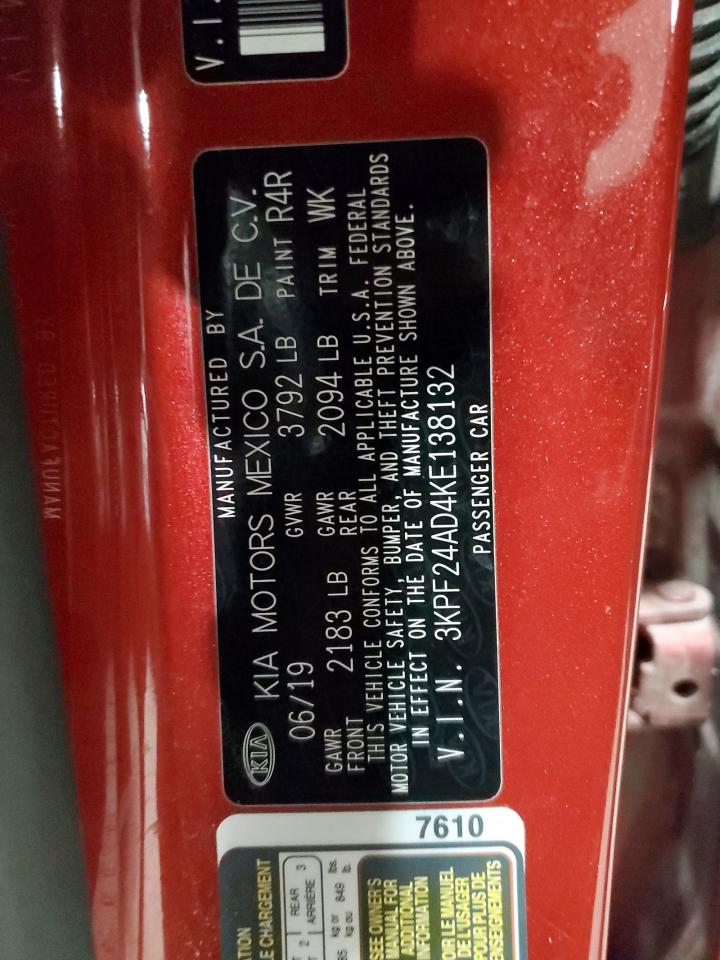 2019 Kia Forte Fe VIN: 3KPF24AD4KE138132 Lot: 91598385