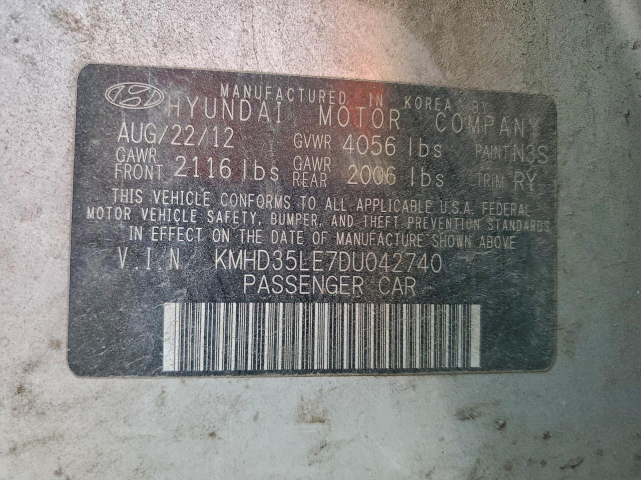 2013 Hyundai Elantra Gt VIN: KMHD35LE7DU042740 Lot: 93770285