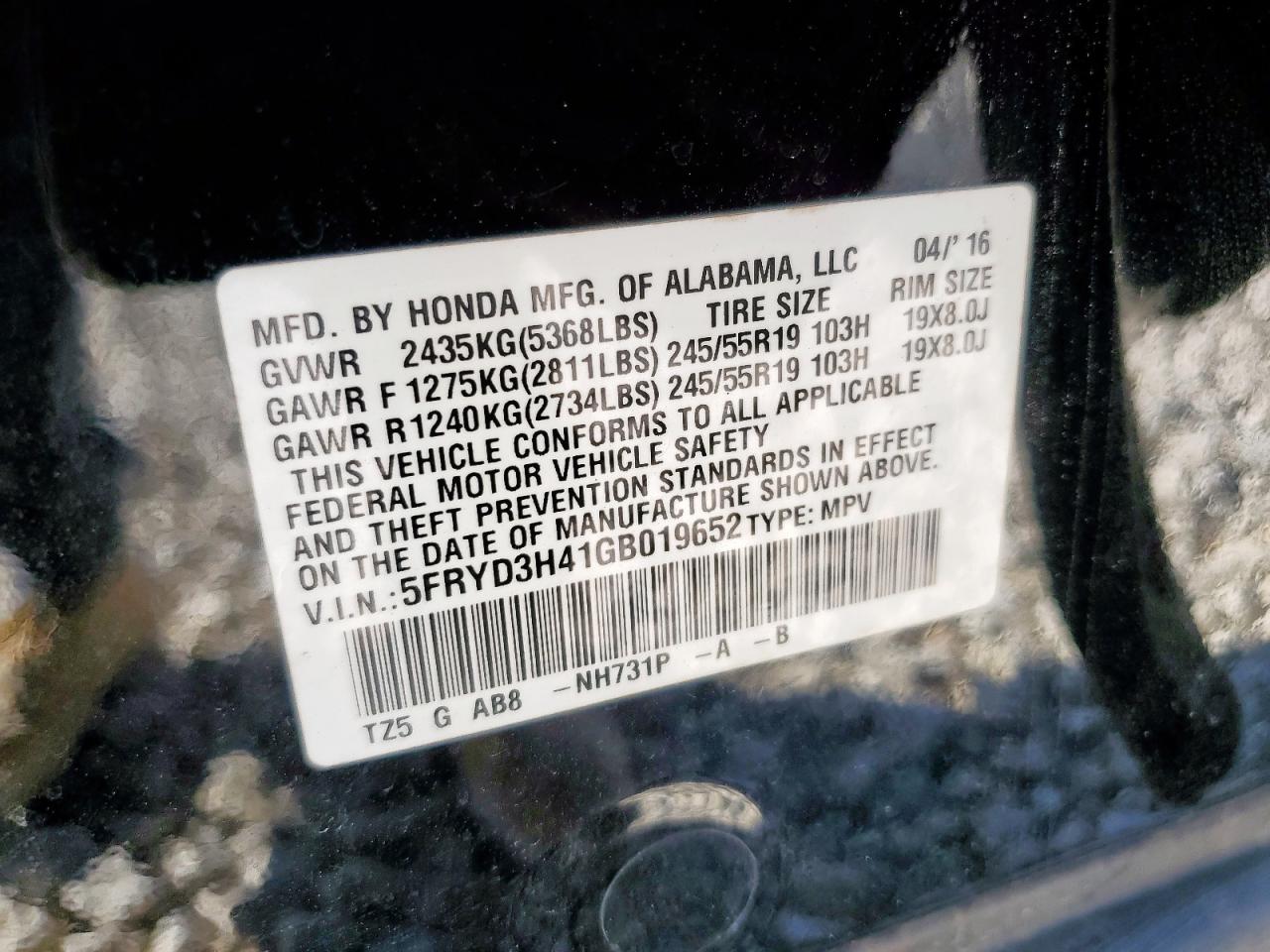 2016 Acura Mdx Technology VIN: 5FRYD3H41GB019652 Lot: 92421595