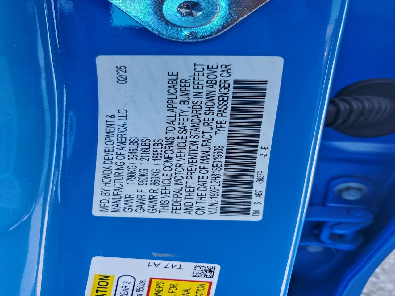 2025 Honda Civic Sport VIN: 19XFL2H81SE019609 Lot: 94179305